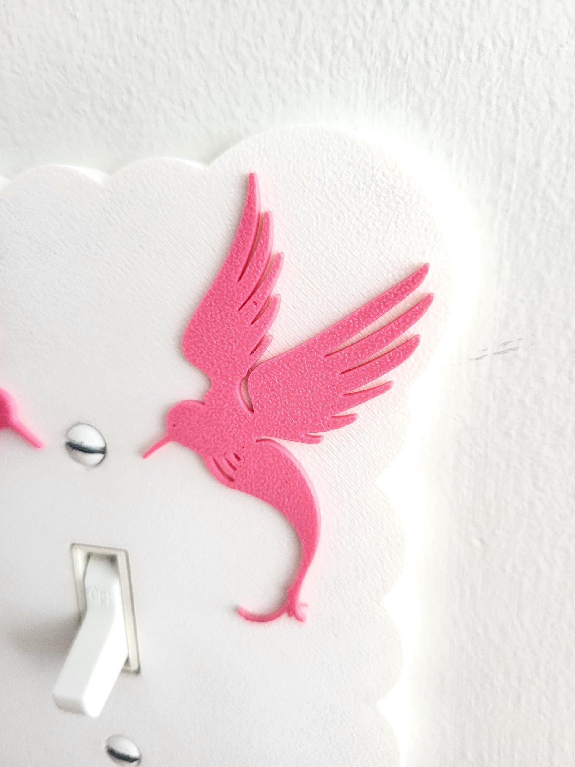 Light Switch Cover with Pink Birds, Scalloped Wall Plate, Unique Switch, For Kids Room, Wavy Switch Cover, Baby Shower Gift, Rocker Switch