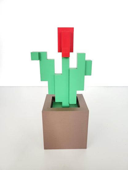Gaming Inspired Pixelated Tulip with Pot, Gaming Style Flower, Desk Accessory, Room Decor, Gift for Gamers, 3d printed, Multiple Colors