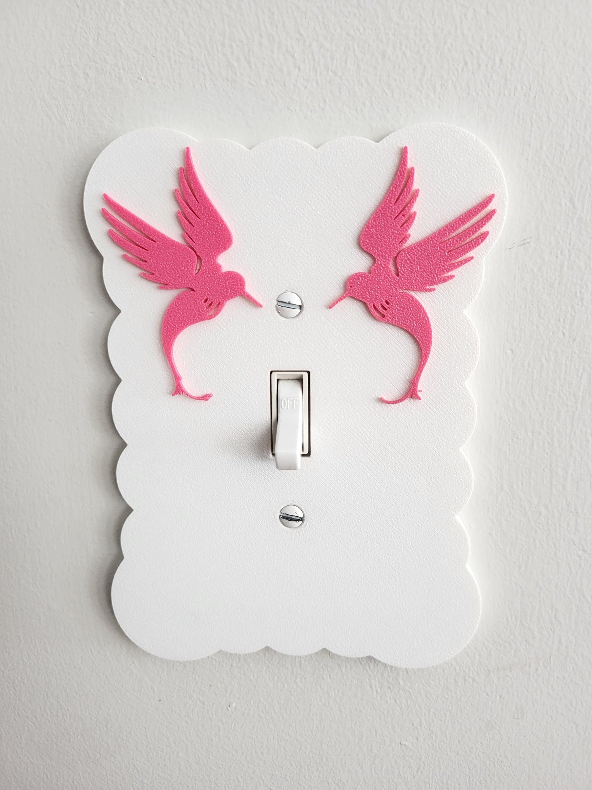 Light Switch Cover with Pink Birds, Scalloped Wall Plate, Unique Switch, For Kids Room, Wavy Switch Cover, Baby Shower Gift, Rocker Switch