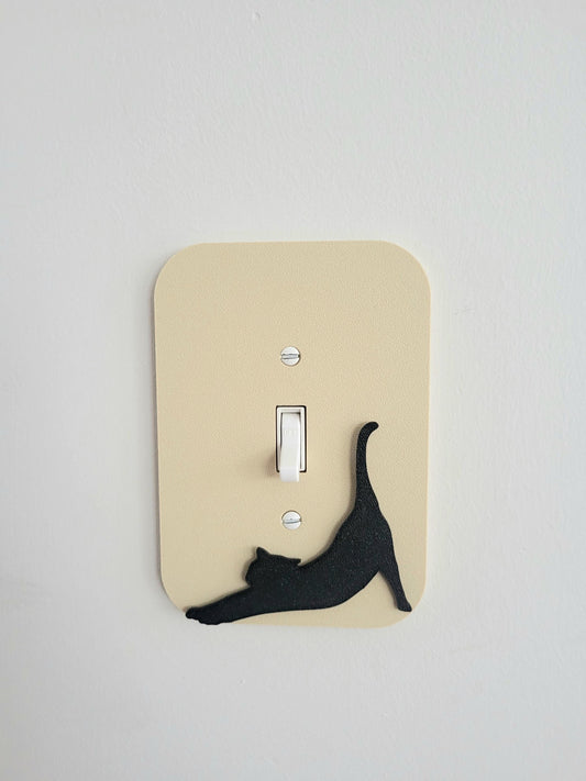 Light Switch Cover With Streching Cat Accent, Wall Plate Cover, Mid Century Modern, Unique Switch Plate Design, Home Decor, Kitten Light Switch