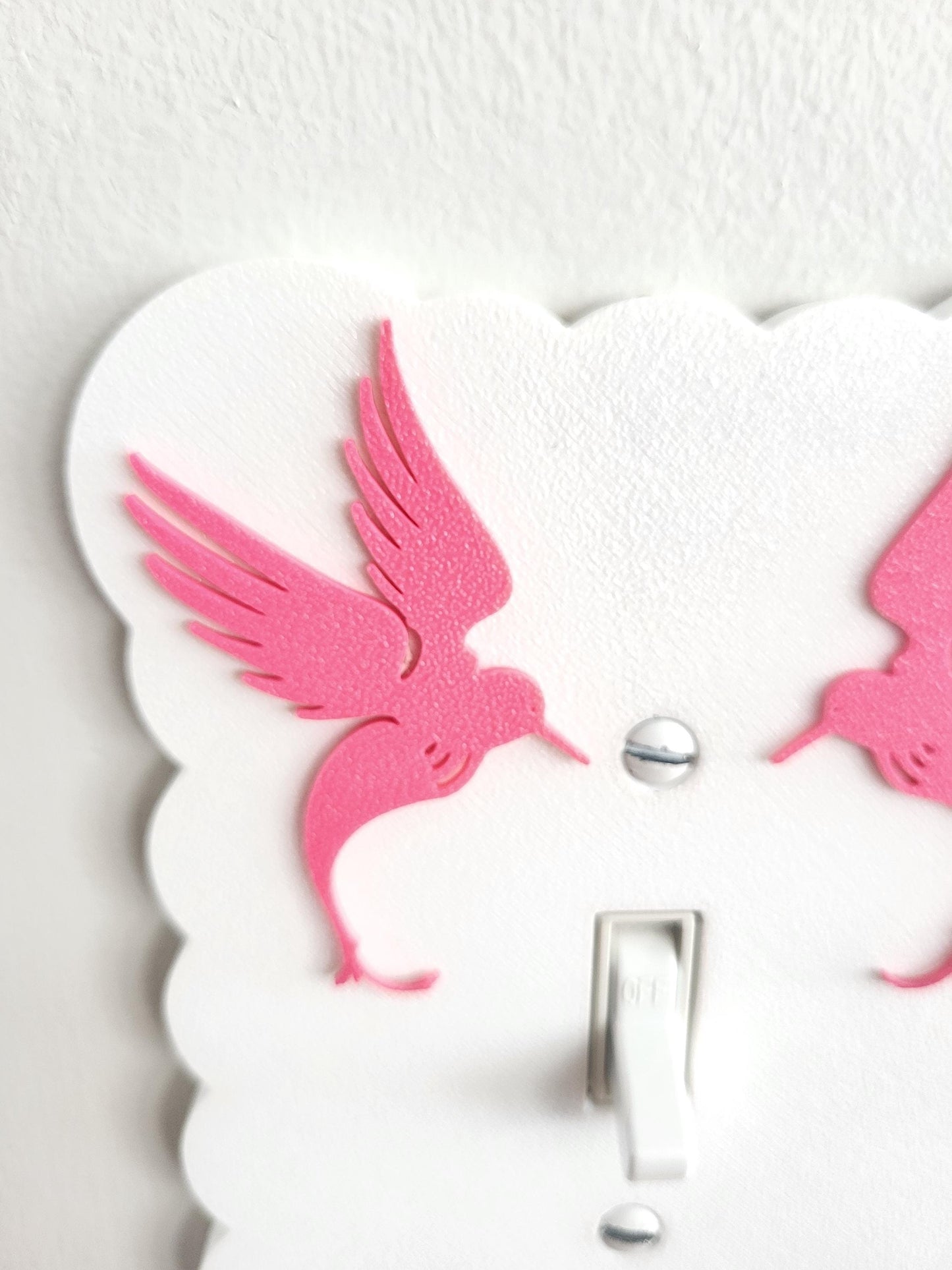 Light Switch Cover with Pink Birds, Scalloped Wall Plate, Unique Switch, For Kids Room, Wavy Switch Cover, Baby Shower Gift, Rocker Switch