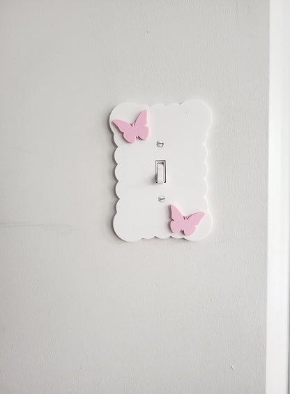 Cloudy Light Switch Cover With Butterflies, Scalloped Wall Plate, Unique Switch, For Kids Room, Wavy Switch Cover, Cloud Rocker Switch, Baby Shower Gift