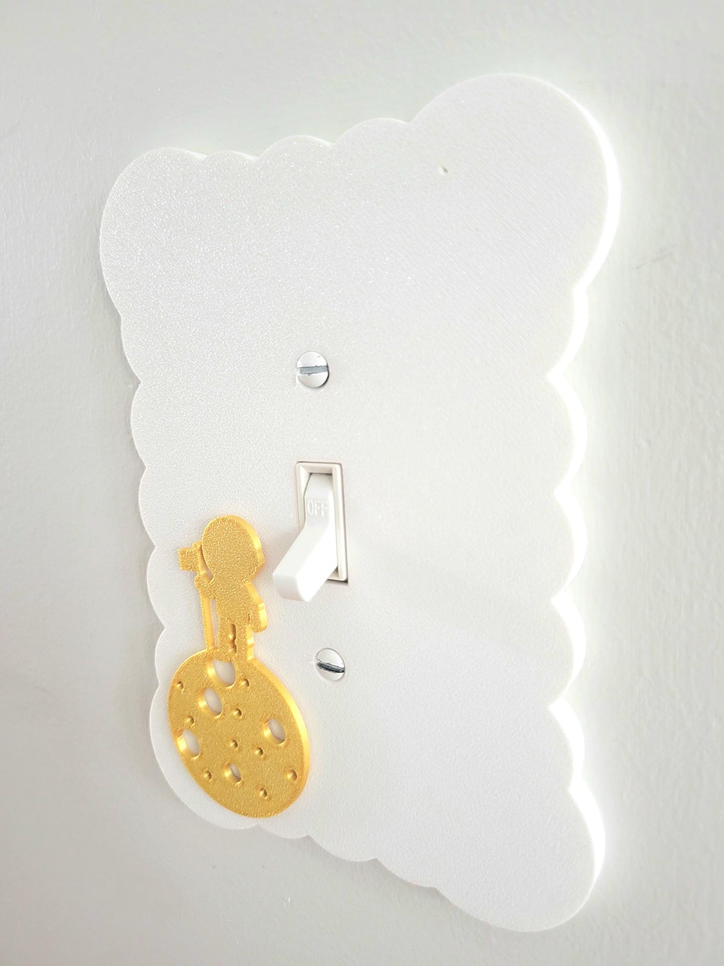 Boy on the Moon Light Switch Cover, Cloudy Wall Plate For Nursery, Wavy Unique Switch For Kids, Baby Shower Gift, Scalloped Switch Cover
