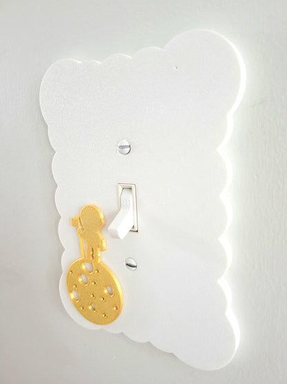 Boy on the Moon Light Switch Cover, Cloudy Wall Plate For Nursery, Wavy Unique Switch For Kids, Baby Shower Gift, Scalloped Switch Cover