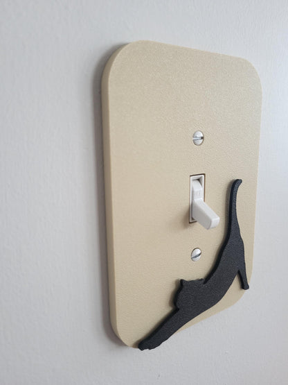 Light Switch Cover With Streching Cat Accent, Wall Plate Cover, Mid Century Modern, Unique Switch Plate Design, Home Decor, Kitten Light Switch