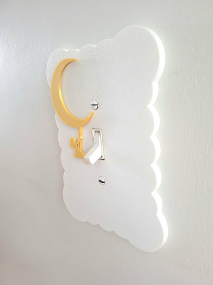 Moon and Girl on the Swing Light Switch Cover, Cloudy Wall Plate For Nursery, Wavy toggle switch, Unique Switch For Kids, Baby Shower Gift,