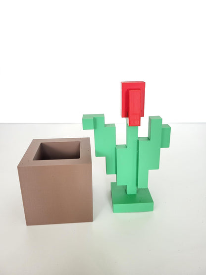Gaming Inspired Pixelated Tulip with Pot, Gaming Style Flower, Desk Accessory, Room Decor, Gift for Gamers, 3d printed, Multiple Colors