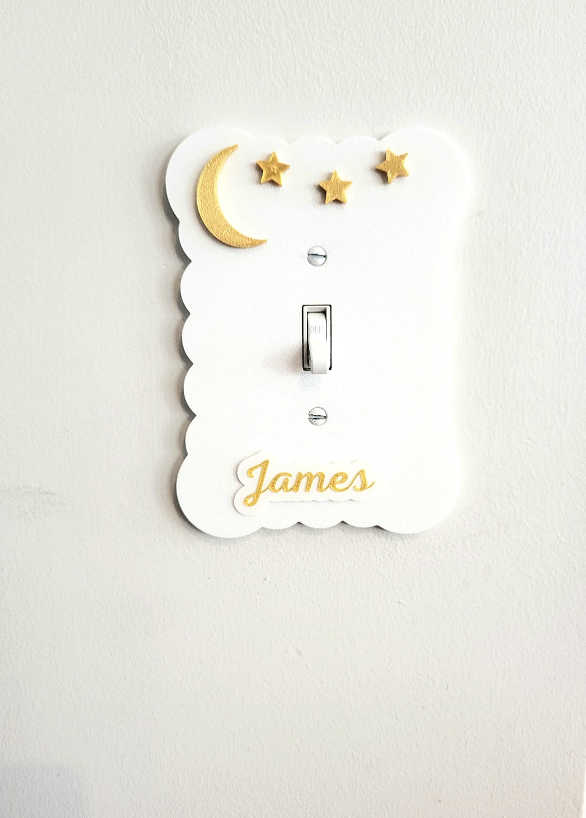 Moon and Stars Light Switch Cover, Cloudy Wall Plate For Nursery, Wavy Scalloped Switch Cover, Unique Switch For Kids Room, Personalized