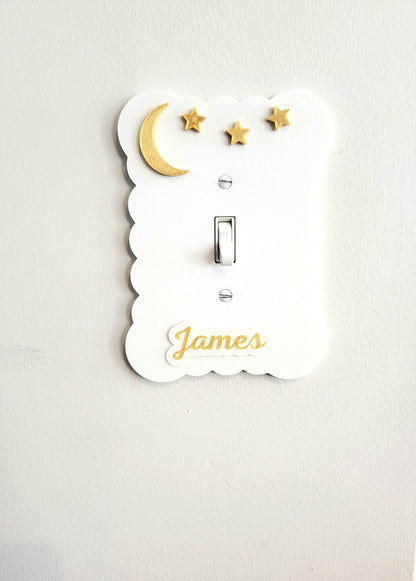 Moon and Stars Light Switch Cover, Cloudy Wall Plate For Nursery, Wavy Scalloped Switch Cover, Unique Switch For Kids Room, Personalized