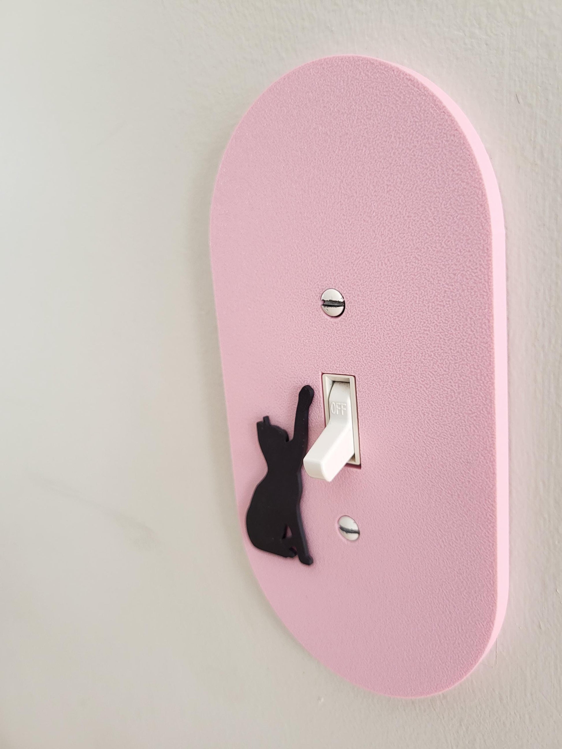 Oval Light Switch Cover With Cat Switching Off The Light , Wall Plate Cover, Mid Century Modern, Unique Switch Plate Design, Home Decor, Kitten Light Switch