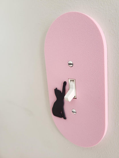 Oval Light Switch Cover With Cat Switching Off The Light , Wall Plate Cover, Mid Century Modern, Unique Switch Plate Design, Home Decor, Kitten Light Switch