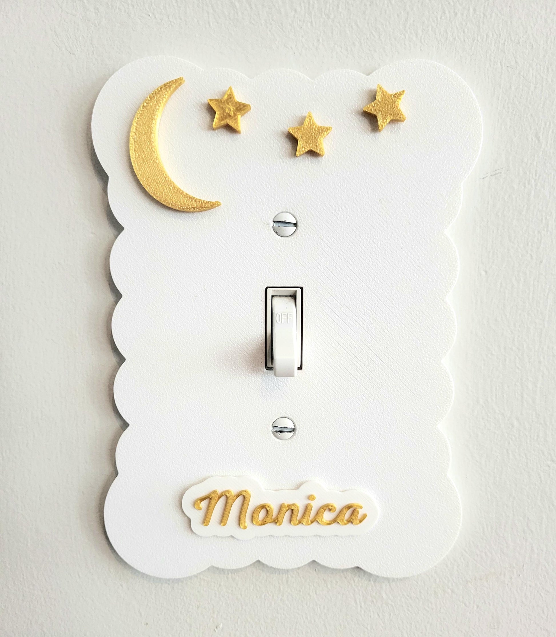 Moon and Stars Light Switch Cover, Cloudy Wall Plate For Nursery, Wavy Scalloped Switch Cover, Unique Switch For Kids Room, Personalized