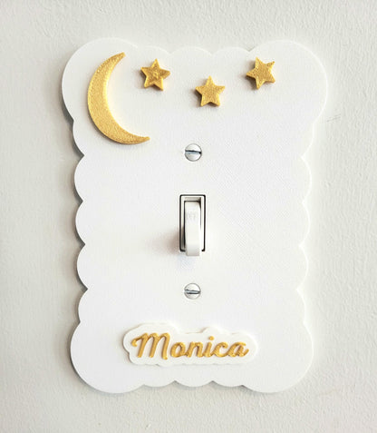 Moon and Stars Light Switch Cover, Cloudy Wall Plate For Nursery, Wavy Scalloped Switch Cover, Unique Switch For Kids Room, Personalized