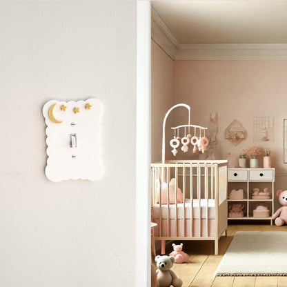 Moon and Stars Light Switch Cover, Cloudy Wall Plate For Nursery, Wavy Scalloped Switch Cover, Unique Switch For Kids Room, Personalized