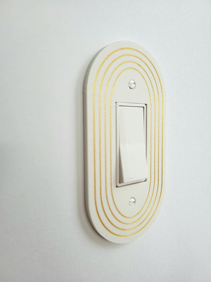 Oval Light Switch Cover With Delicate Color Stripes, Customizable Colors, Wall Plate Cover, Mid Century Modern, Unique Switch Plate Design,
