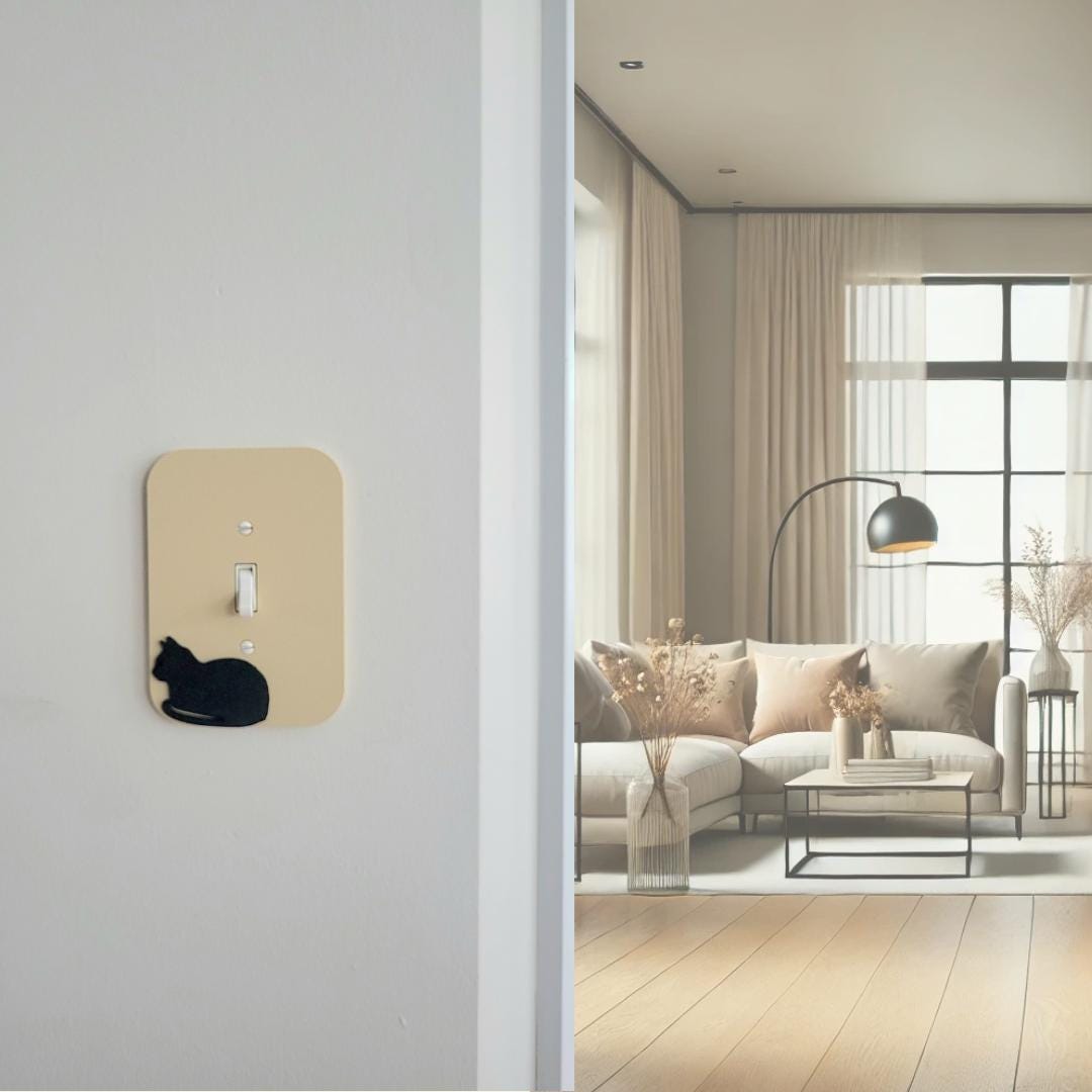 Light Switch Cover With Curled Up Cat  Wall Plate Cover, Mid Century Modern, Unique Switch Plate Design, Home Decor, Kitten Light Switch