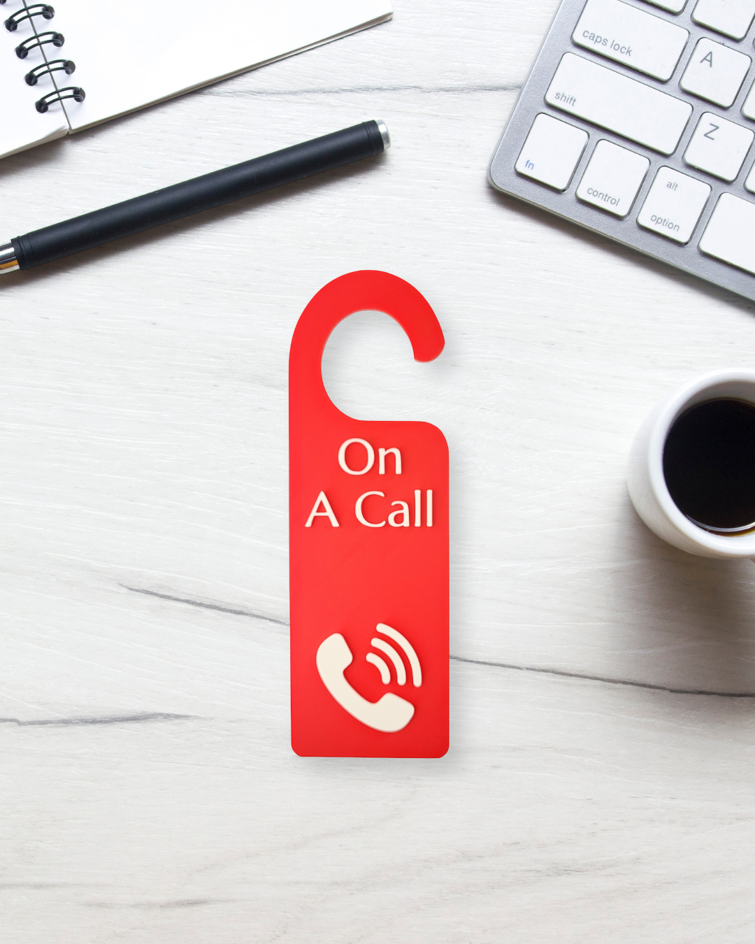 On a call sign,
Phone call sign,
Do not disturb,
Home office sign,
Work from home,
Privacy door sign,
Remote work sign,
Call in progress,
Door hanger sign,
Quiet please sign,
Meeting door sign,
Red door hanger,
Office decor,