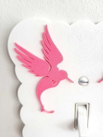 Light Switch Cover with Pink Birds, Scalloped Wall Plate, Unique Switch, For Kids Room, Wavy Switch Cover, Baby Shower Gift, Rocker Switch