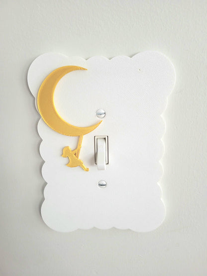 Moon and Girl on the Swing Light Switch Cover, Cloudy Wall Plate For Nursery, Wavy toggle switch, Unique Switch For Kids, Baby Shower Gift,