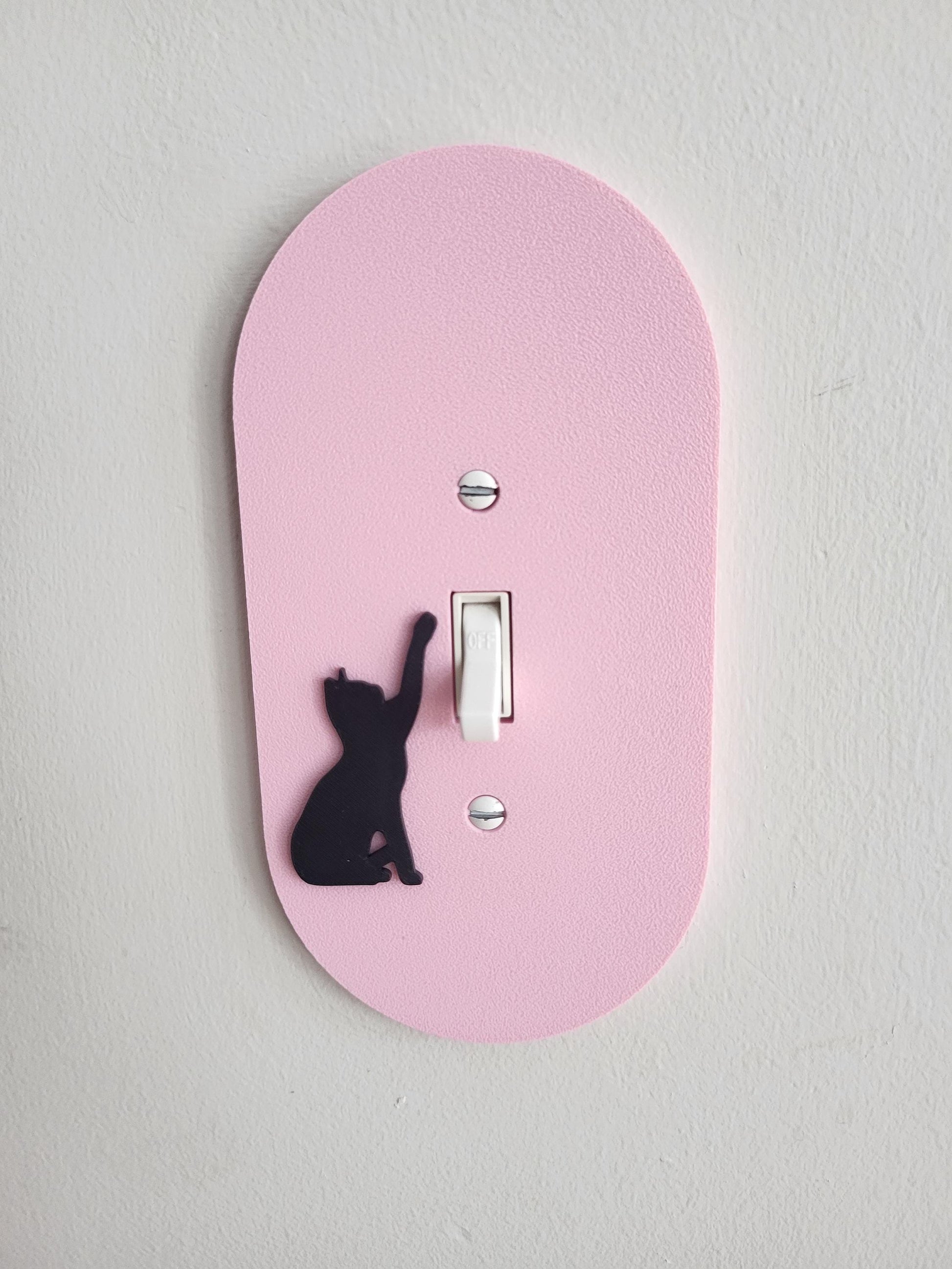 Oval Light Switch Cover With Cat Switching Off The Light , Wall Plate Cover, Mid Century Modern, Unique Switch Plate Design, Home Decor, Kitten Light Switch