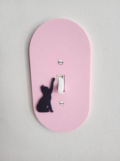 Oval Light Switch Cover With Cat Switching Off The Light , Wall Plate Cover, Mid Century Modern, Unique Switch Plate Design, Home Decor, Kitten Light Switch
