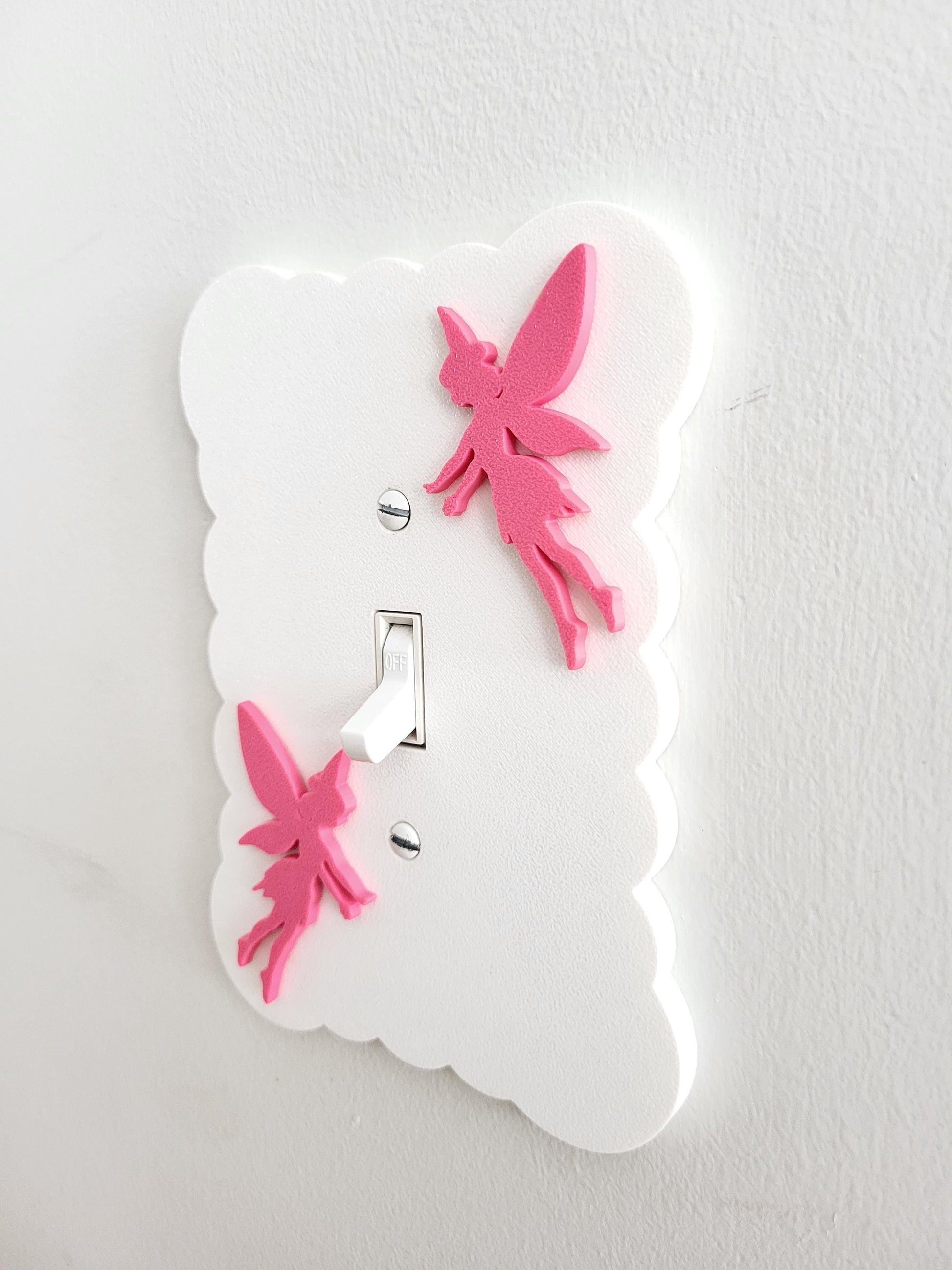 Wavy Light Switch Cover with Flying Fairies, Cloudy Light Switch, Scalloped Fairy Wall Plate, Unique Switch, For Kids Room, Baby Shower Gift
