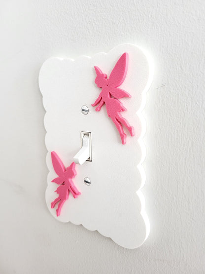 Wavy Light Switch Cover with Flying Fairies, Cloudy Light Switch, Scalloped Fairy Wall Plate, Unique Switch, For Kids Room, Baby Shower Gift