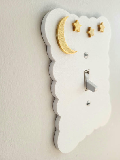 Moon and Stars Light Switch Cover, Cloudy Wall Plate For Nursery, Wavy Scalloped Switch Cover, Unique Switch For Kids Room, Personalized
