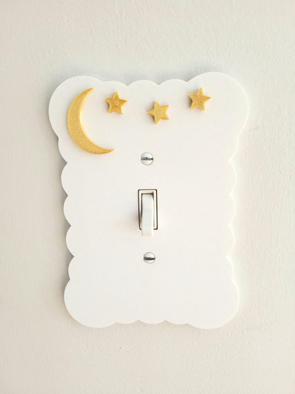 Moon and Stars Light Switch Cover, Cloudy Wall Plate For Nursery, Wavy Scalloped Switch Cover, Unique Switch For Kids Room, Personalized