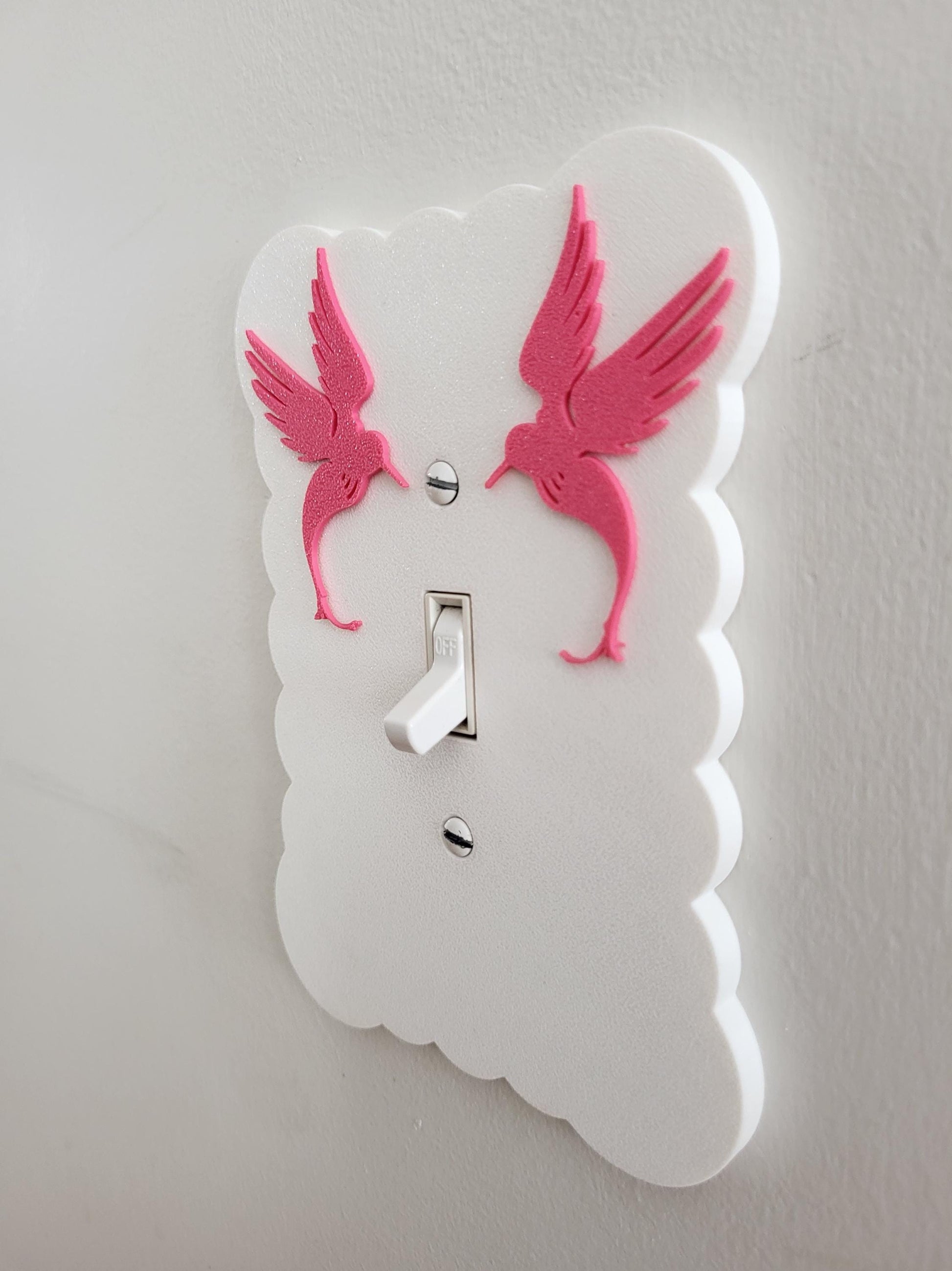 Light Switch Cover with Pink Birds, Scalloped Wall Plate, Unique Switch, For Kids Room, Wavy Switch Cover, Baby Shower Gift, Rocker Switch