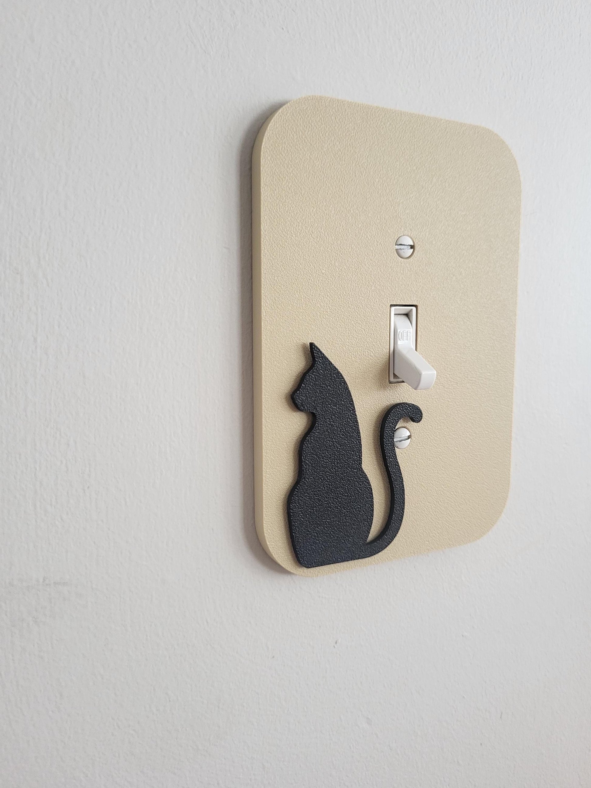 Light Switch Cover With Sitting Cat With Tail Accent, Wall Plate Cover, Mid Century Modern, Unique Switch Plate Design, Home Decor, Kitten Light Switch