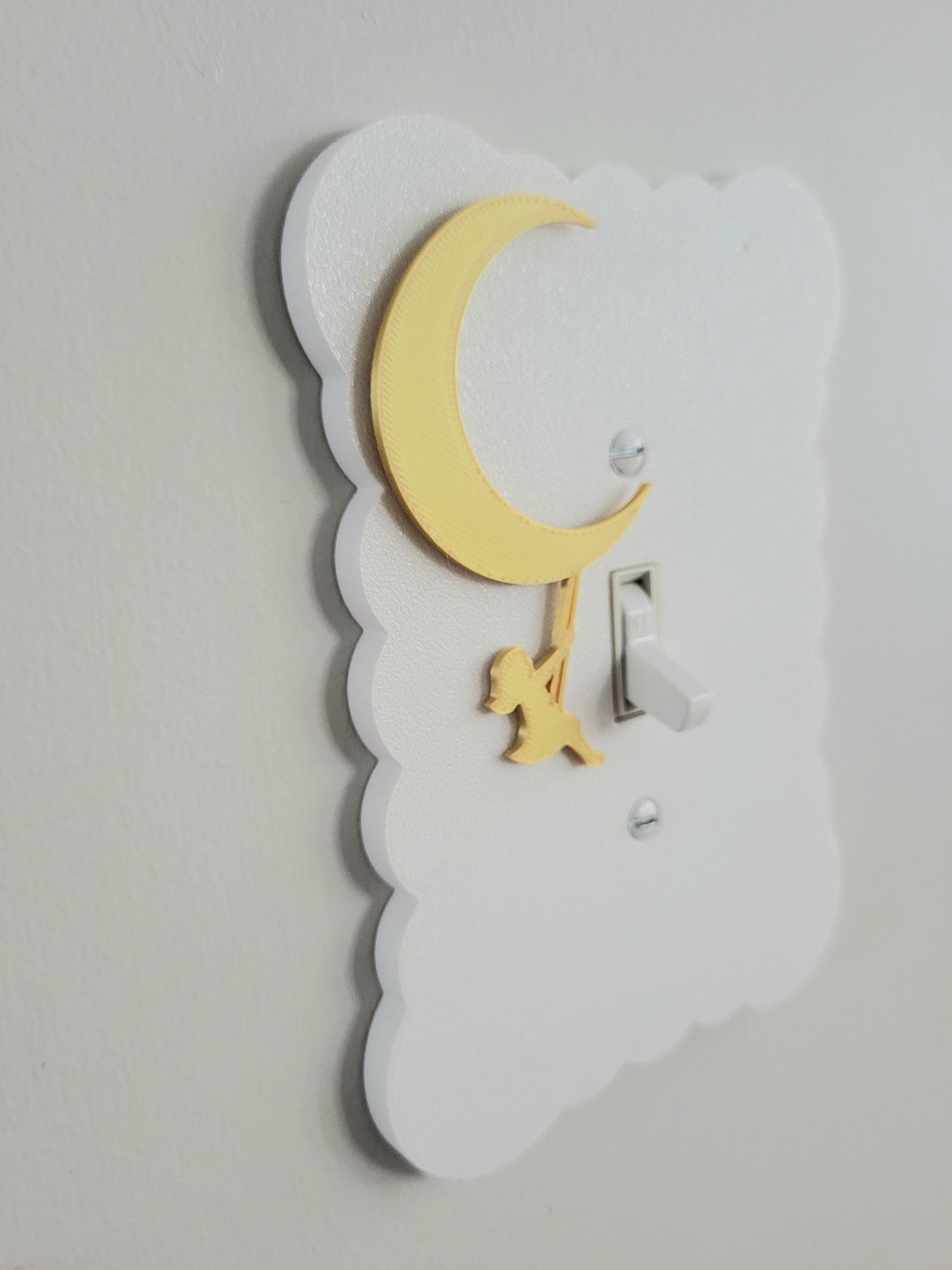 Moon and Girl on the Swing Light Switch Cover, Cloudy Wall Plate For Nursery, Wavy toggle switch, Unique Switch For Kids, Baby Shower Gift,