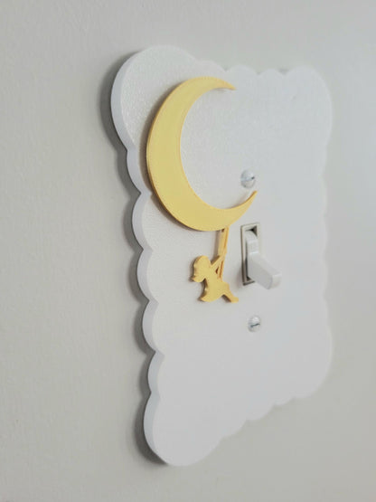Moon and Girl on the Swing Light Switch Cover, Cloudy Wall Plate For Nursery, Wavy toggle switch, Unique Switch For Kids, Baby Shower Gift,