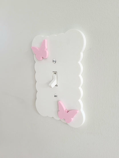 Cloudy Light Switch Cover With Butterflies, Scalloped Wall Plate, Unique Switch, For Kids Room, Wavy Switch Cover, Cloud Rocker Switch, Baby Shower Gift