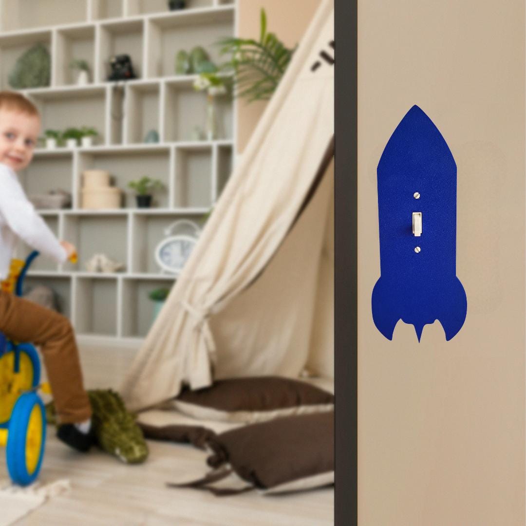 Rocket Shaped Light Switch Cover Plate, Fun and Unique Decor for Nursery or Kids, Boy's Room, Wall Plate, Space Collection