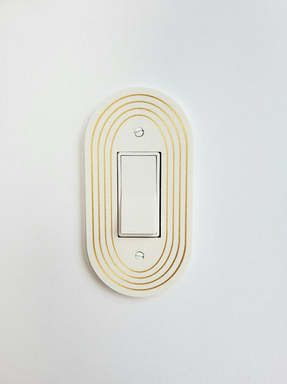Oval Light Switch Cover With Delicate Color Stripes, Customizable Colors, Wall Plate Cover, Mid Century Modern, Unique Switch Plate Design,