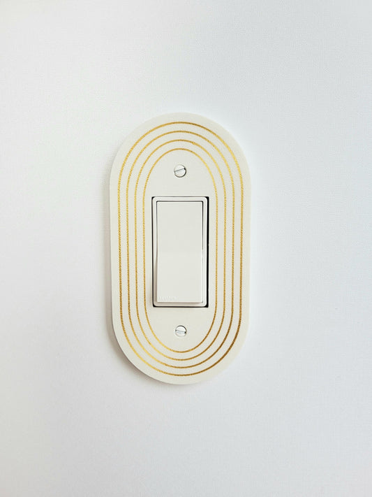 Oval Light Switch Cover With Delicate Color Stripes, Customizable Colors, Wall Plate Cover, Mid Century Modern, Unique Switch Plate Design,