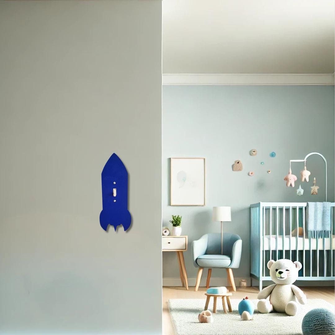 Rocket Shaped Light Switch Cover Plate, Fun and Unique Decor for Nursery or Kids, Boy's Room, Wall Plate, Space Collection